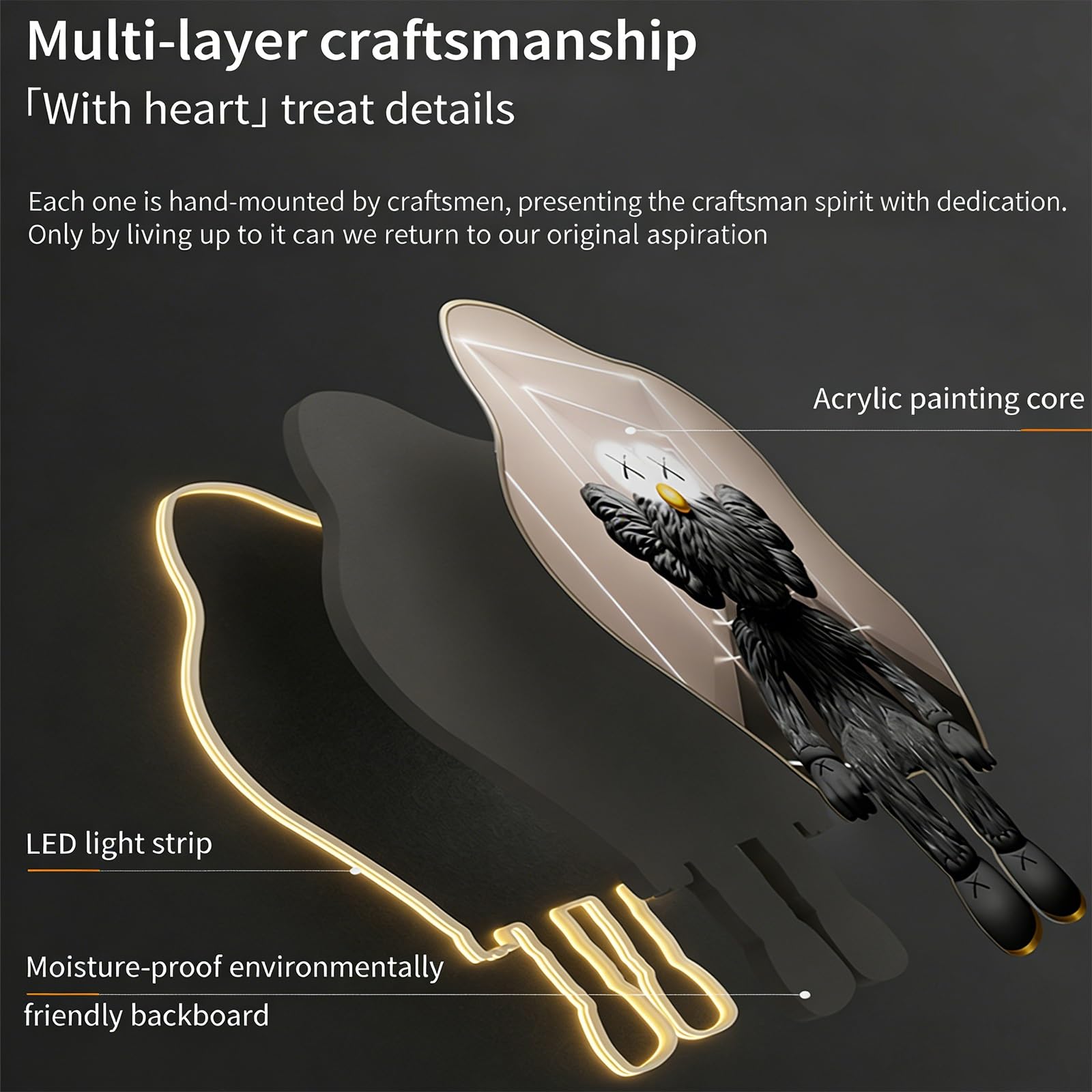 Oświetlona LED Dekoracja Ścienna Z Teksturą 3D, Projekt Półksiężyca I Jelenia Z Ciepłym Światłem, Artystyczna Lampa Ścienna Do Salonu, Sypialni, Wejścia(Yellow,70cm/28in)