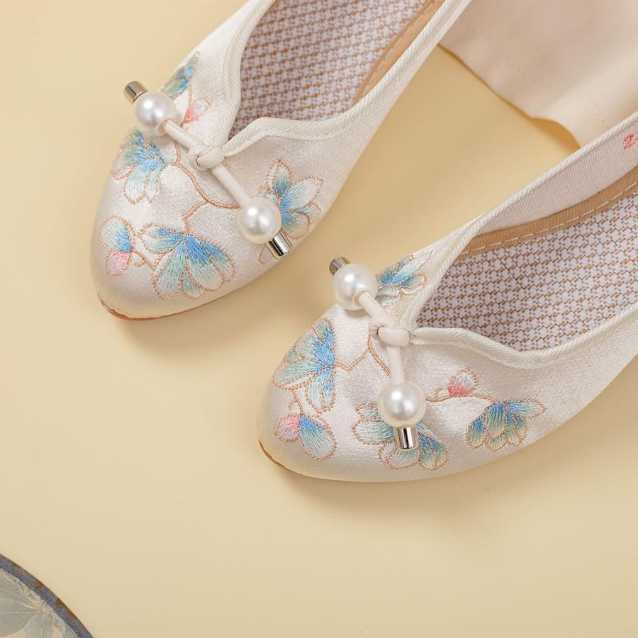 Amazon | [cheewoo] 2024 夏の女性の刺繍花フラットシューズ中国の伝統