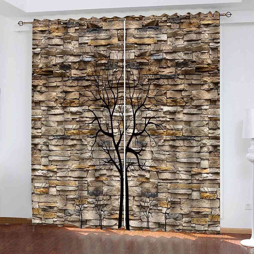 Rideaux occultants pour salon et chambre enfant design arbre noir 3D
