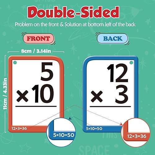 Miniatura 2 de Torlam Tarjetas flash multimatemáticas para niños de 4 a 8 años. Suma, resta, multiplicación y división. Todos los hechos del 0 al 12 con 4 anillos,