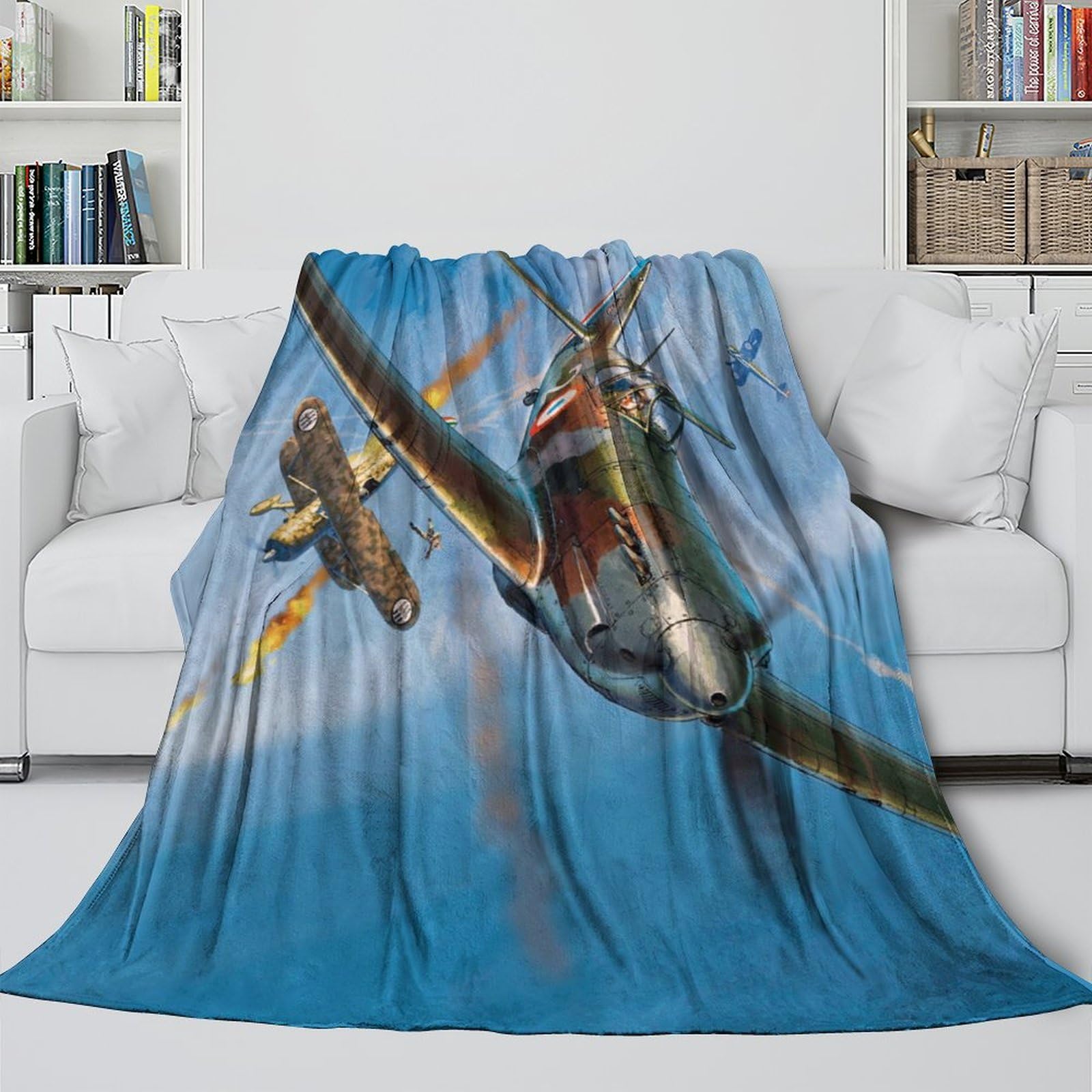 British Spitfire Fighter 3D Printed Fleece Blanket - Military Air Conditioner Blanket for Sofa Bed Chair Crib Decor - Throws Gift for Hubby Boyfriend Girlfriend Neighbor 40x50inch(100x130cm)