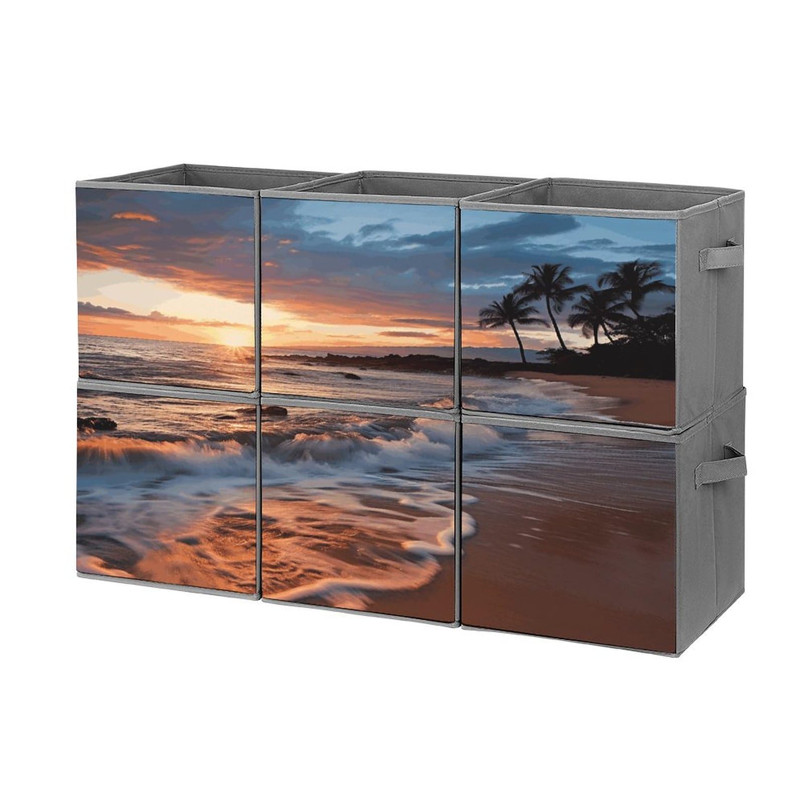 Beach Maui Hawaii Sunset Sea Waves Clouds Storage Bins Cubes Fabric Cube Organizer Foldable Storage Boxes Large Storage Baskets Oxford Cloth Cube Bins for Home Clothes Closet Organizers 6 Pack