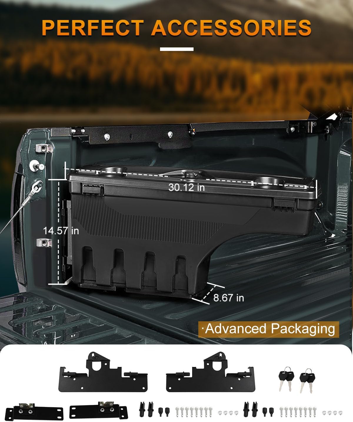 ROADFAR Left Driver Side and Right Passenger Side Truck Bed Storage Box Replacement For Toyota for Tacoma 2005-2021 Key Lockable Lid Truck Bed Toolboxes Black