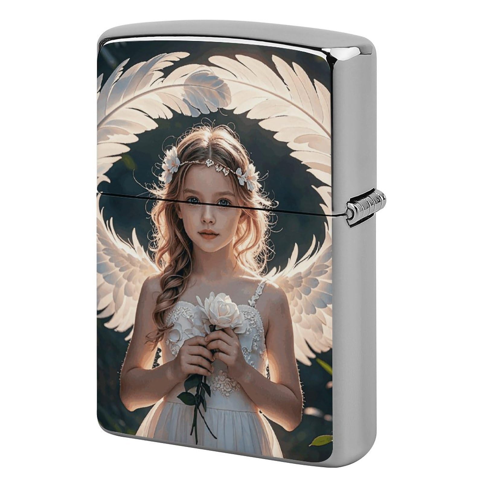 Angel Feathers Lighter Case for Men, Personalized Lighter Cover for Valentine's Day Gifts, Flip-Top Lighters Shell for Outdoor, Portable Lighters Protective Sleeve