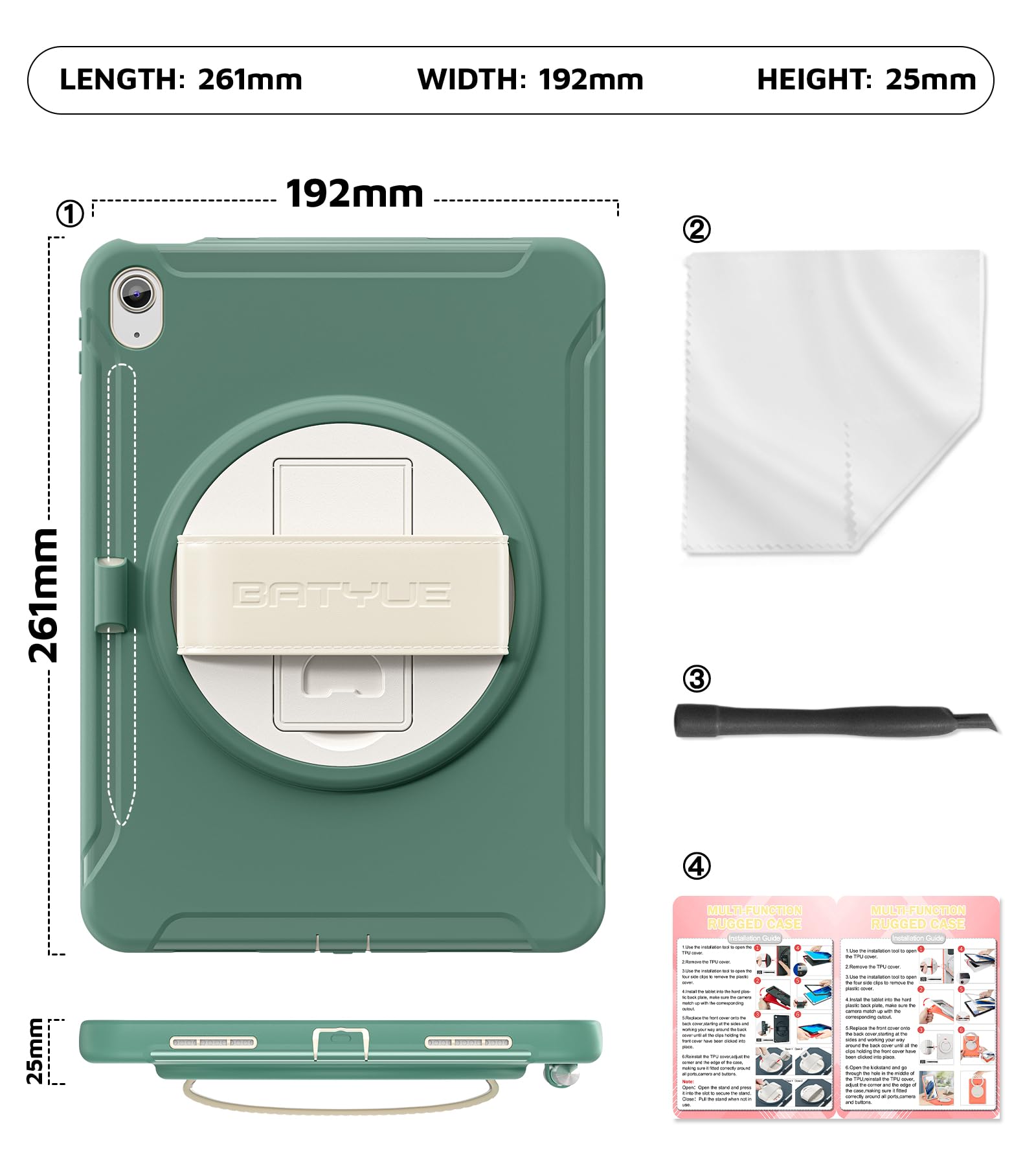 BATYUE Custodia per iPad 10°/11° generazione (A16), resistente, cinturino in pelle, supporto multi-angolo, protezione schermo integrata, portapenne, facile da pulire, ideale per uso personale e