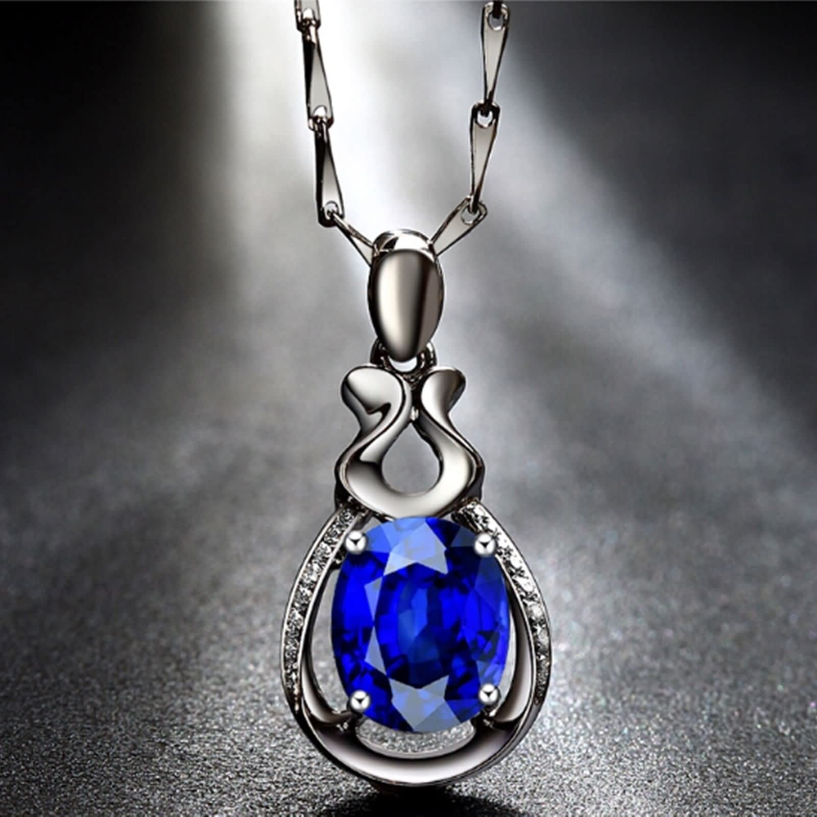 Naszyjnik z tanzanitem dla kobiet, białe złoto, amulet dla kobiet z tanzanitem 2,1 ct i stworzonym diamentem, regulowany łańcuszek 40 cm i przedłużka 5 cm