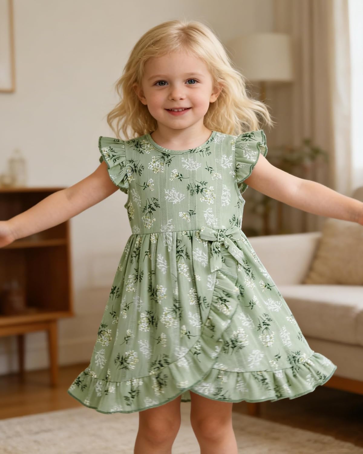 YALLET Toddler Baby Girl Dress Flutter Sleeves Kids Casual Dresses Ruffled Hem Cute Print Girl Summer Outfit for Beach Party