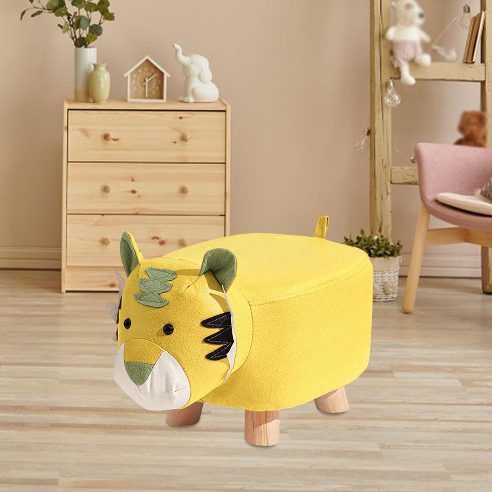 Milageto Fußhocker mit Tiermotiv, Schuhwechselhocker, süßer Cartoon-Lernhocker, Fußstütze, Sitzkissen, Stuhl für Wohnzimmer, Nachttisch, Eingangsbereich, Gelb Tiger