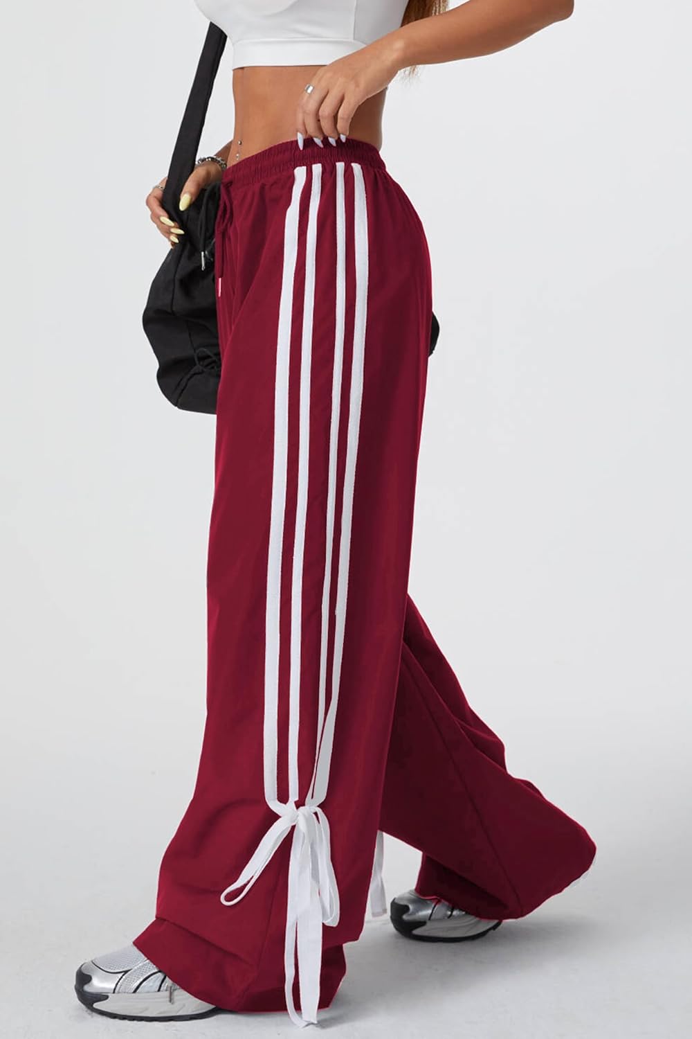 Women's Y2K Baggy Bow Wide Leg Pants Striped Track Elastic Waist Long Sweatpants Parachute Pants - Image 3