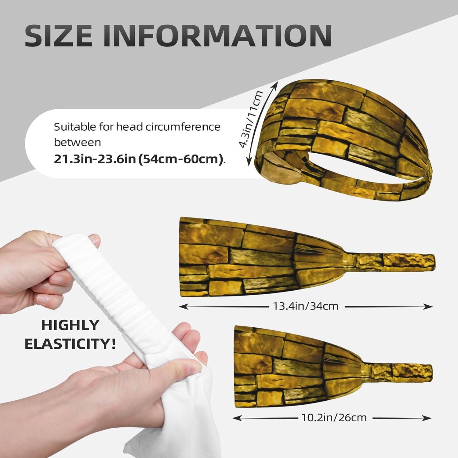 Rustic Rocks Brick Wall Print Elastic Headband Sports Running Fitness Headwear Fashion Exercise Outdoor Gift Use