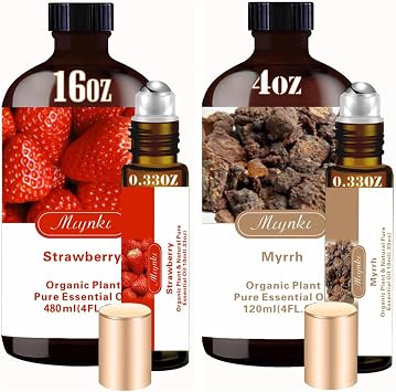 Strawberry Essential Oil 16 Oz/480 ml and Myrrh Essential Oil 4 Oz/120 ml