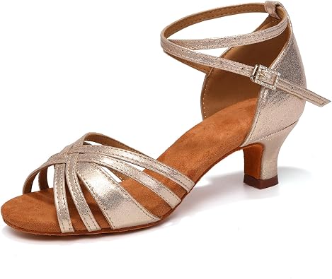 Women Latin Dance Shoes Open Toe Performance Professional Salsa Bachata Ballroom Dance Shoes,WZSP811-Gold-5,US 7.5