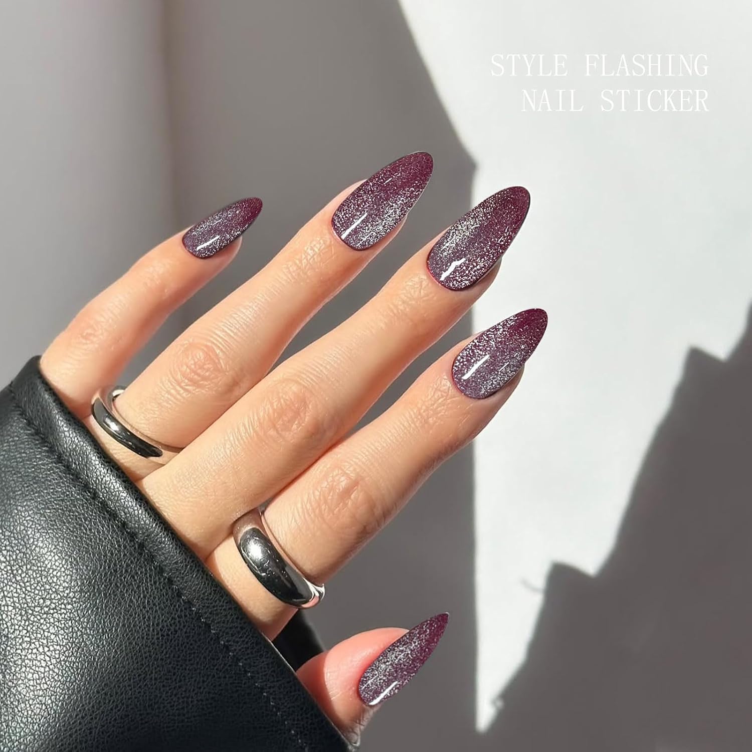 JMEOWIO Gel Nail Stickers Wine Red Purple Cat Eyes Semi Cured Gel Nail Strips Wraps UV/LED Nails Art Design Decoration Accessories