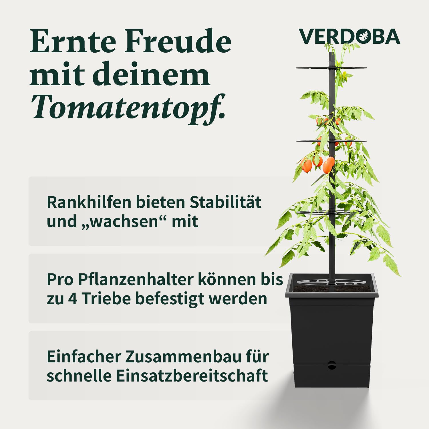VERDOBA Tomatentopf mit Rankhilfe - Tomatentopf mit 3,5L Wasserspeicher zur Selbstbewässerung - in Deutschland produzierter Tomatenturm aus recycelten Material - Pflanzkübel für Tomaten Anzucht