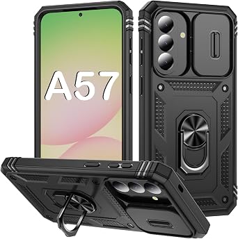 PASNEW Case for Samsung Galaxy A57 5G, 6.7 inch, Black | 360+100Metal Kickstand,Slide Camera Cover,Military Multi-Layer Shockproof