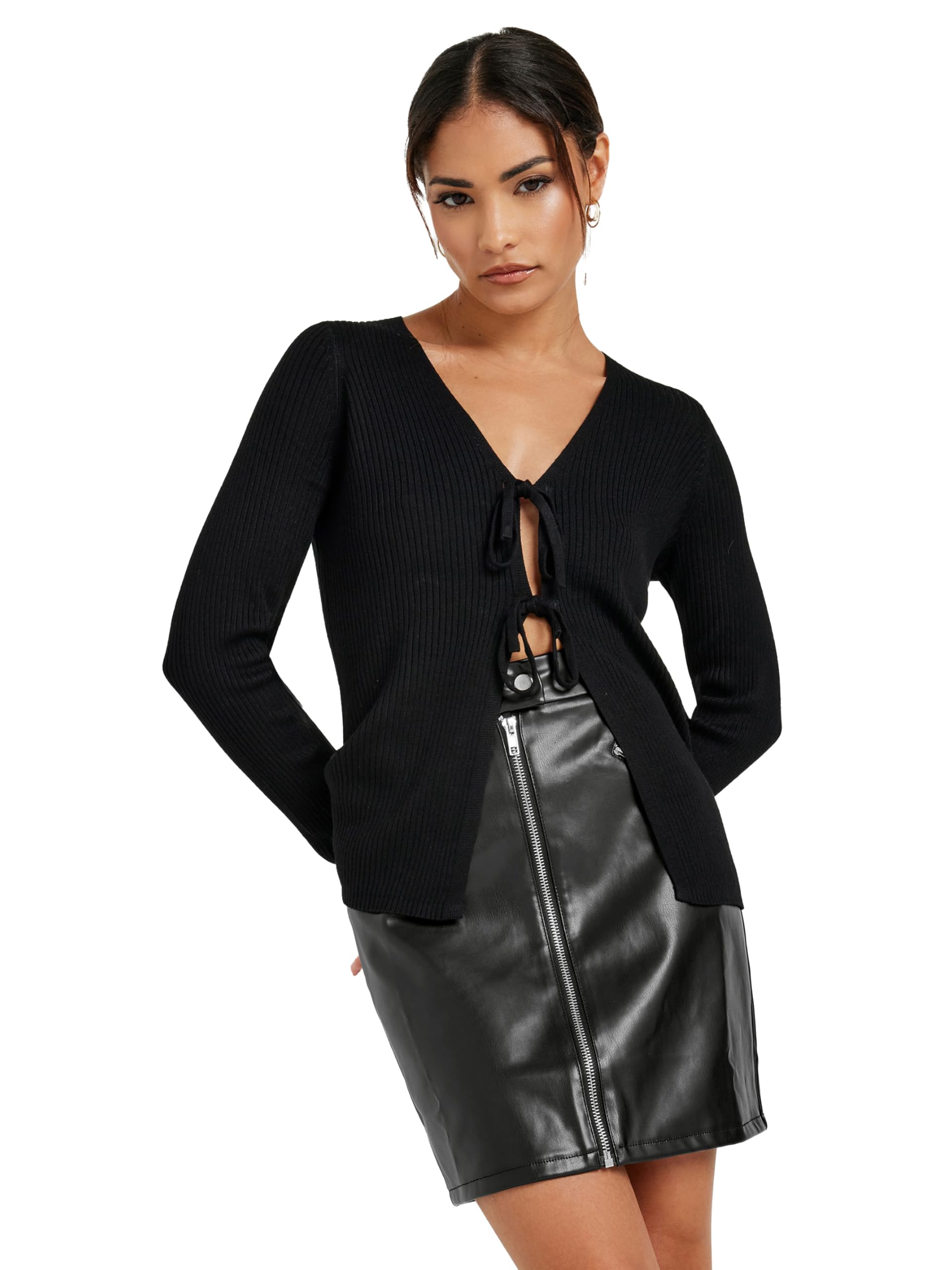 PixieGirl Women's Petite Faux Leather Mini Skirt in Black | Size: 10