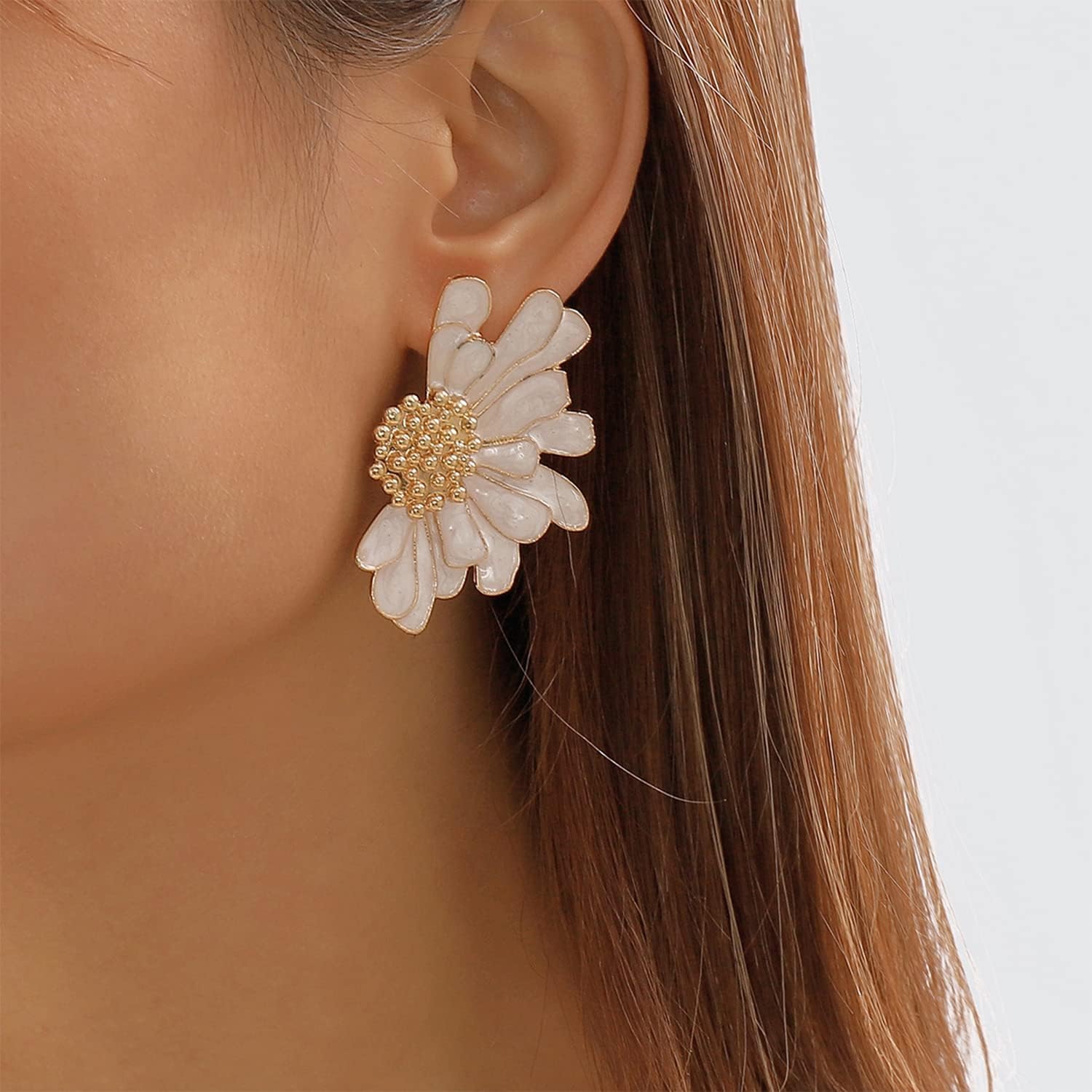 Bohemian Large Big Flower Dangle Drop Earrings Unique Charm Gold Tone Stud Earrings Vintage Chic Metal Floral Statement Earrings for Women Girls Party Jewelry Gifts - Image 2