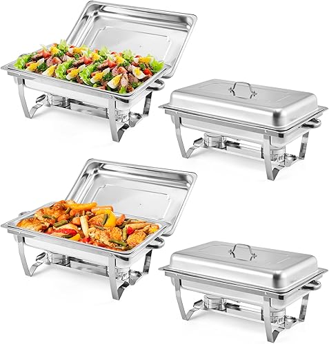 Miniatura 8 de GarveeHome Platos de roce para buffet, paquete de 2 unidades, de acero inoxidable de 8 cuartos de galón y calentadores de buffet con tapa,