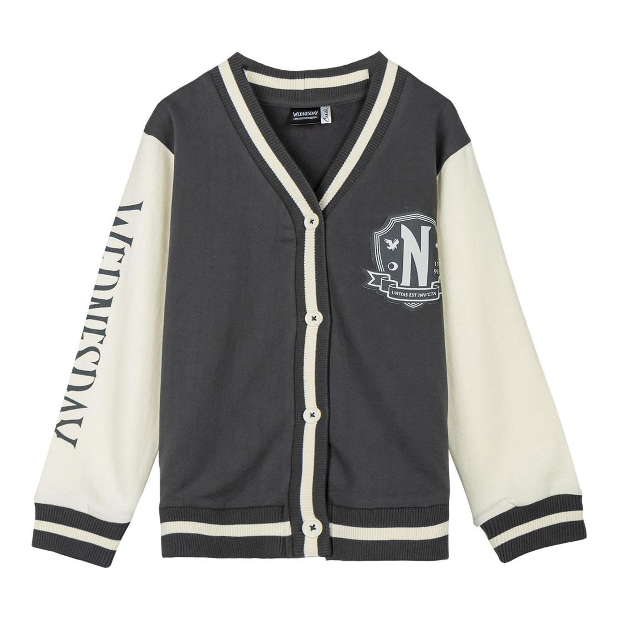CERDÁ LIFE'S LITTLE MOMENTS Veste Cotton Brushed Baseball Wednesday Pull unisexe pour enfants, Gris foncé, 10 ans