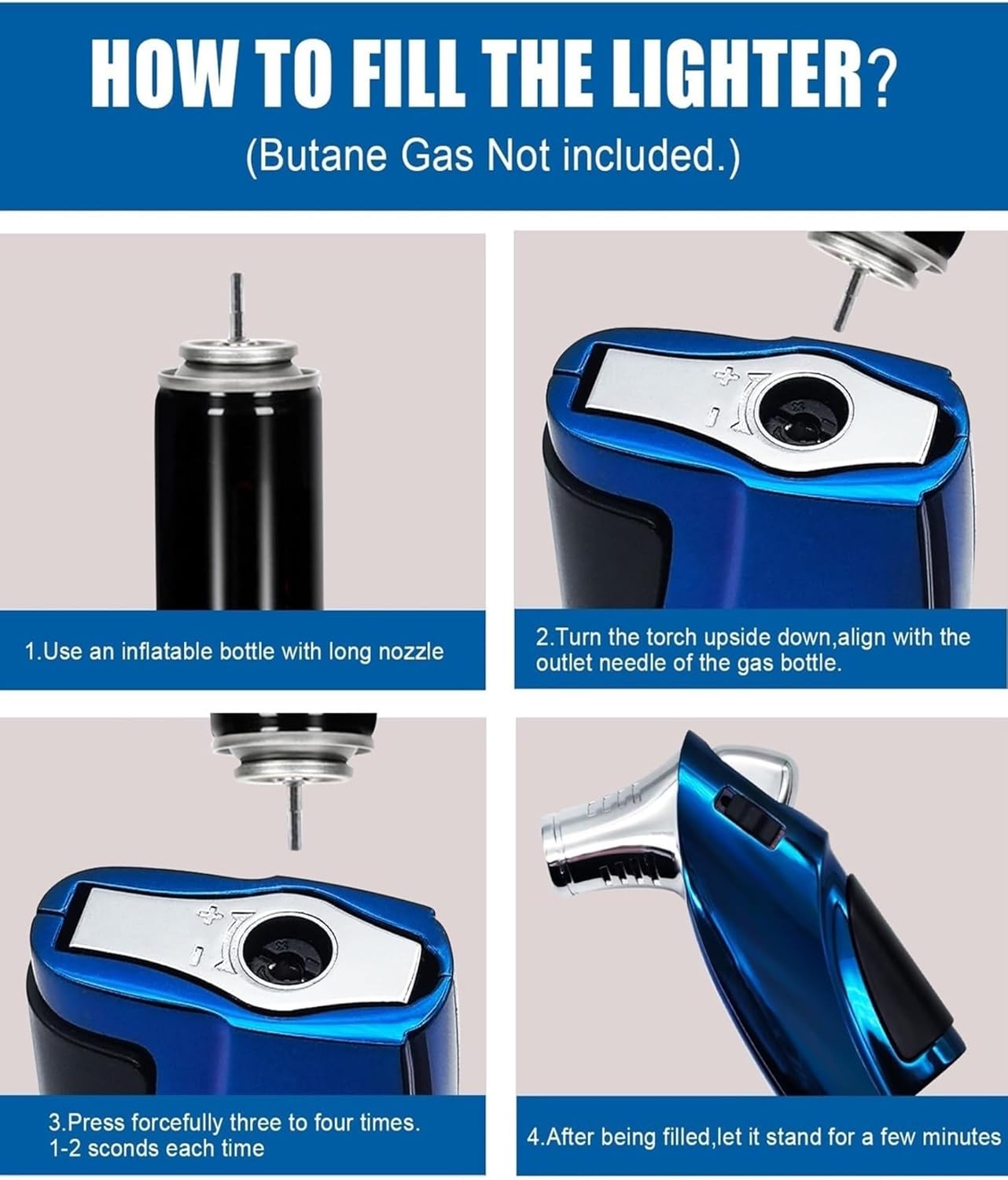 Windproof Jet Torch Butane Lighter, Multifunctional with Punch Hole and Safety Lock, Refillable Adjustable Flame Portable Lighter (Gold)(Black)