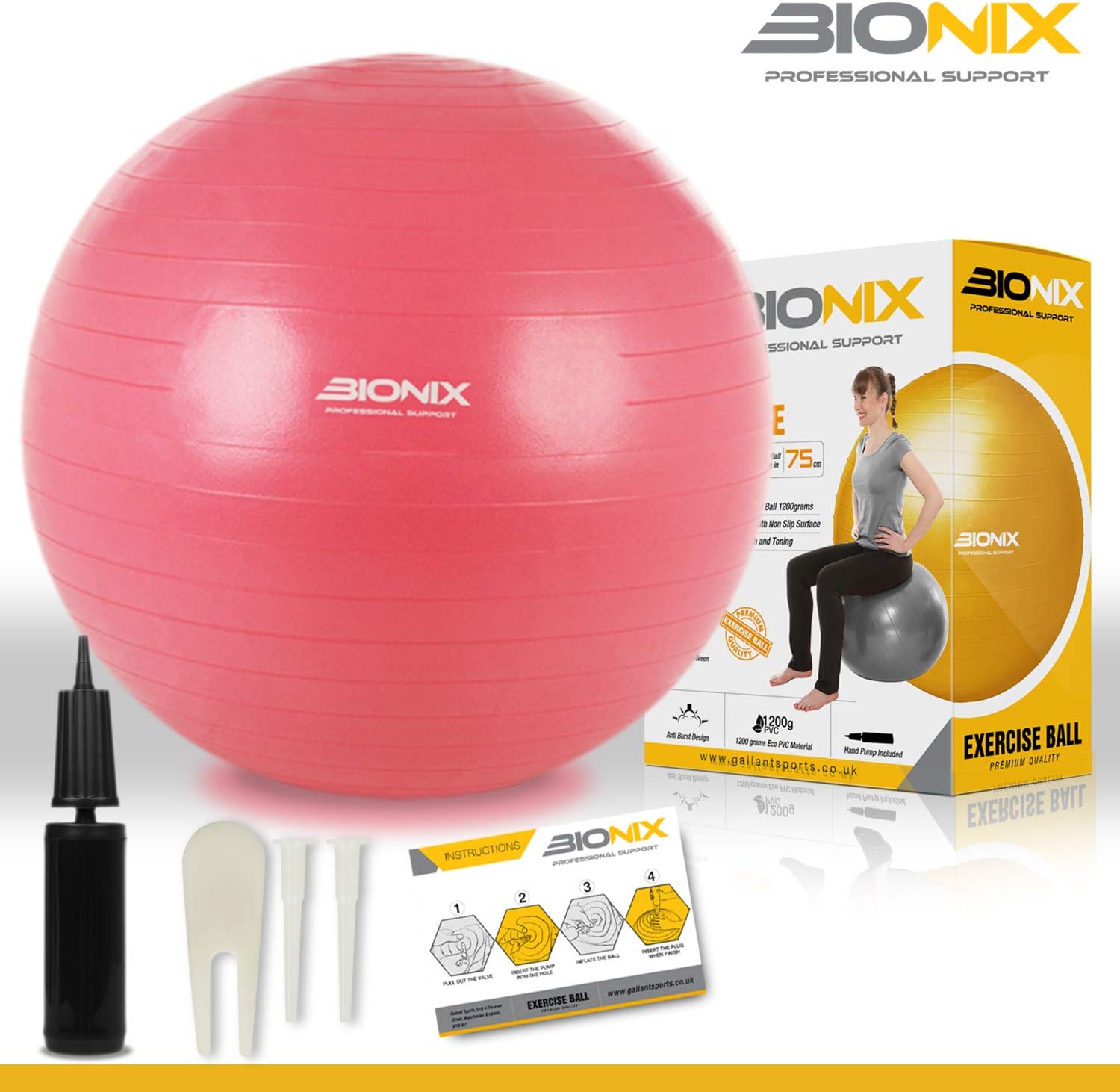 Exercise Gym Ball 75cm Anti Burst & Slip With Pump | Stability, Large and 1.2kg Heavy Duty Swiss Ball | Fitness Yoga Pilates Balance Pregnancy Maternity Birthing Home Gym Office Desk Sitting - Pink