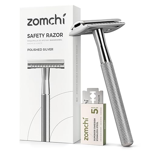 ZOMCHI Maquinilla de afeitar de seguridad de doble filo para hombres y mujeres, maquinilla de afeitar de metal con 5 cuchillas de afeitar de