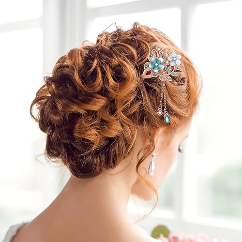 Miniatura 8 de Frcolor Rhinestone - Palillos chinos para el cabello, pin Chignon (Azul)