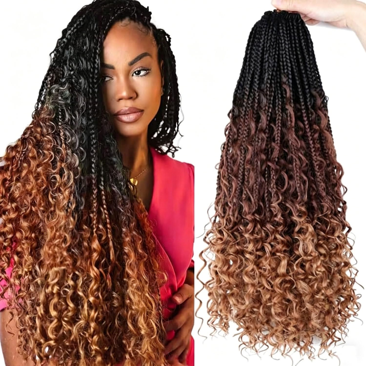 Amazon.com : LYCSOU Bohemian Box Braids Crochet Hair With Curly