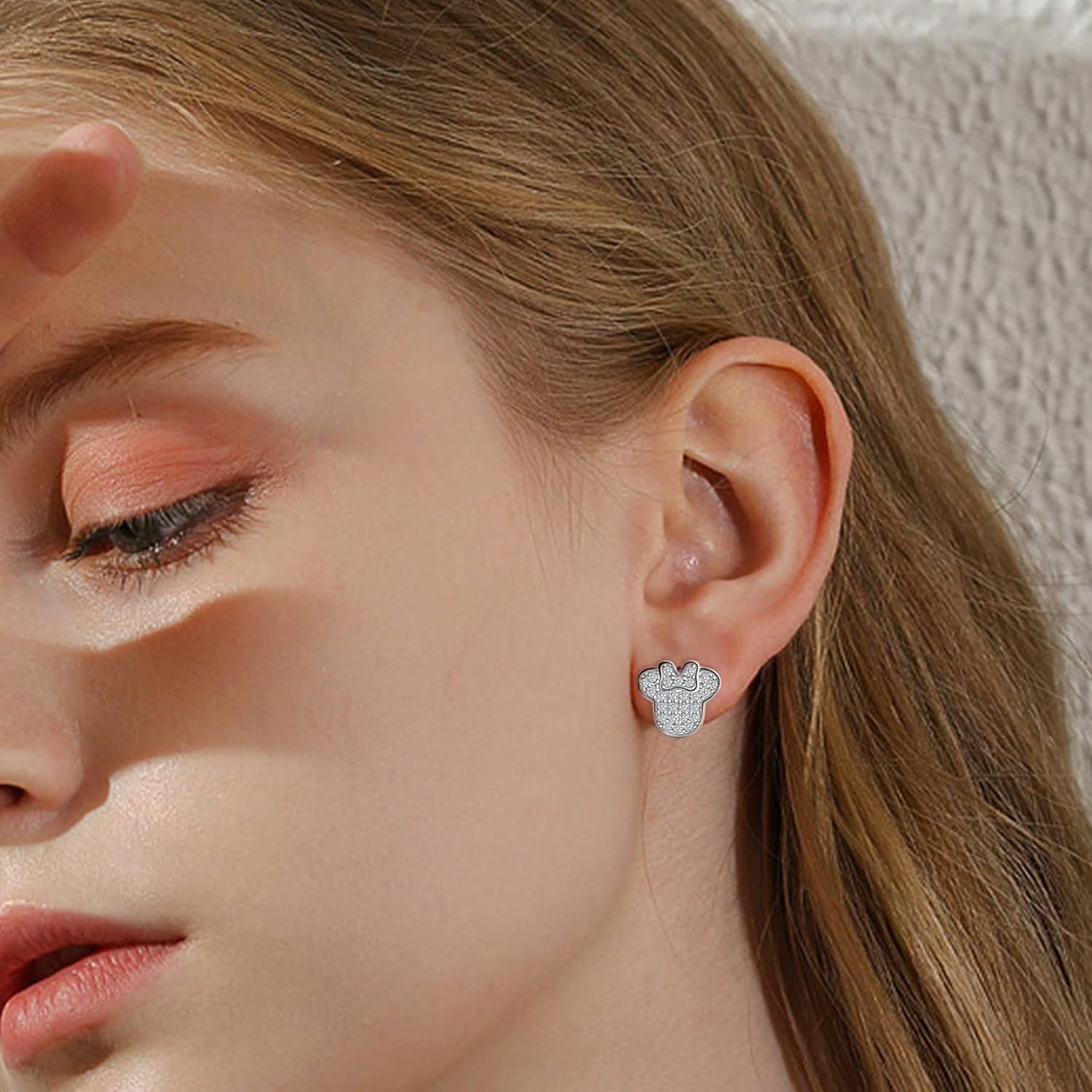 Sterling Silver Trendy Mouse Earrings Dainty Huggie Hoop Cubic Zirconia Earring White Gold Plated Hypoallergenic Jewelry Fashion Birthday Gift for Women - Image 2