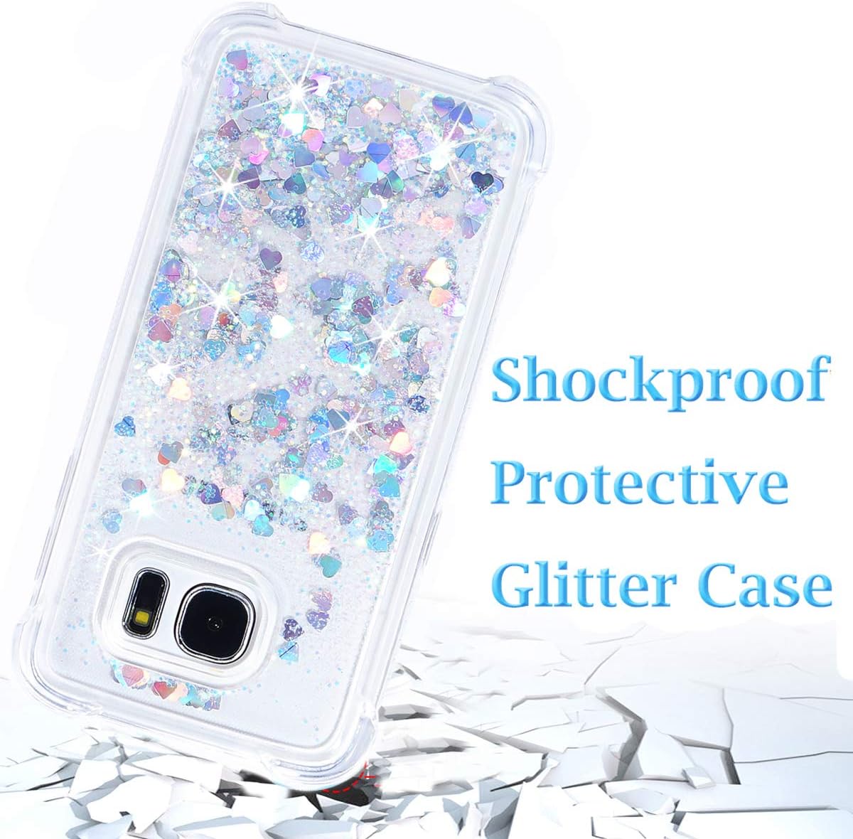 FLOCUTE Galaxy S7 Case, Galaxy S7 Glitter Case Gradient Series Bling Sparkle Floating Liquid Soft TPU Cushion Luxury Fashion Girly Women Cute Case for Samsung Galaxy S7 (Silver)