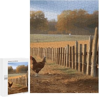 500 PCS Jigsaw Puzzle for Adults Personalized Picture Puzzles for Game Nights Gifts Animal Puzzles Customized Chicken Wood Stake Farmland Wooden Puzzle for Family, Birthday, Wedding,
