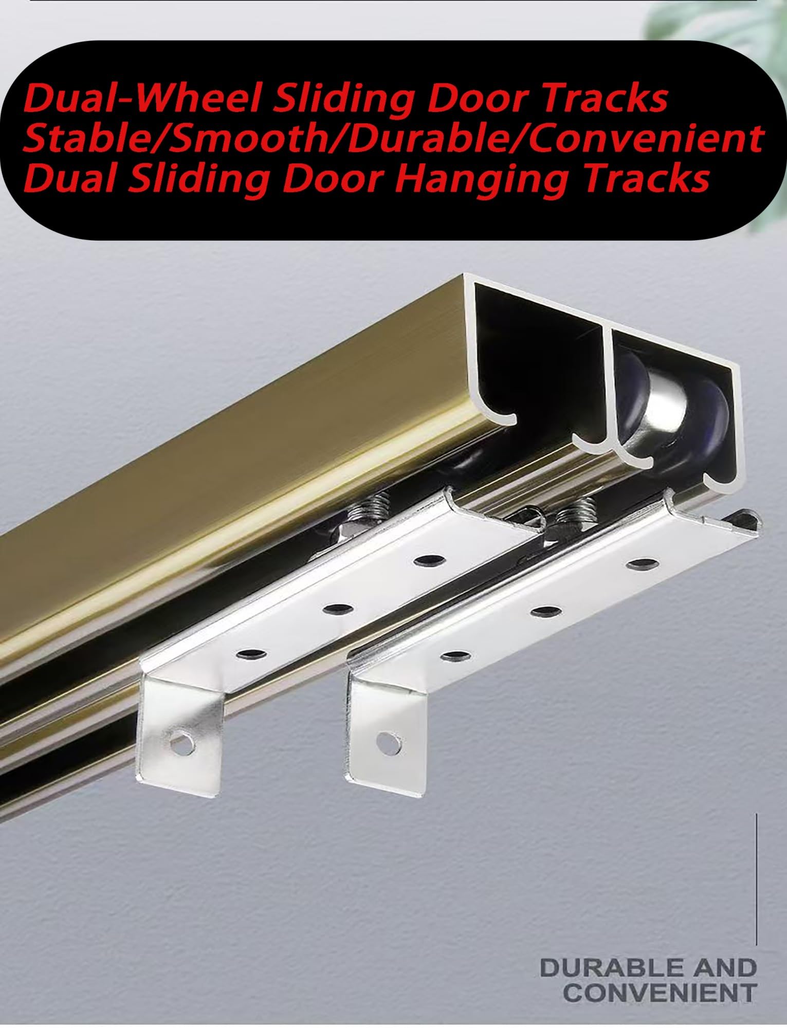 Kit de rail de porte coulissante, quincaillerie pour porte de grange à double poche avec roues, rail en aluminium pour installation de placard