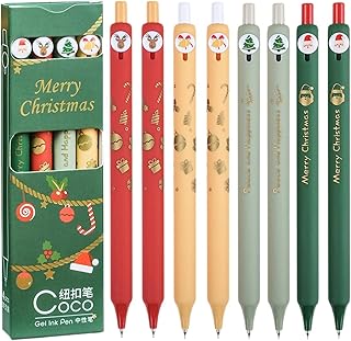 Maydahui 8 Pcs Christmas Button Pens Retractable Xmas Print Gel Pens Santa Claus Christmas Tree Reindeer Jingle Bell Pen for Stocking Stuffers Christmas New Year Party Gifts Home Decor