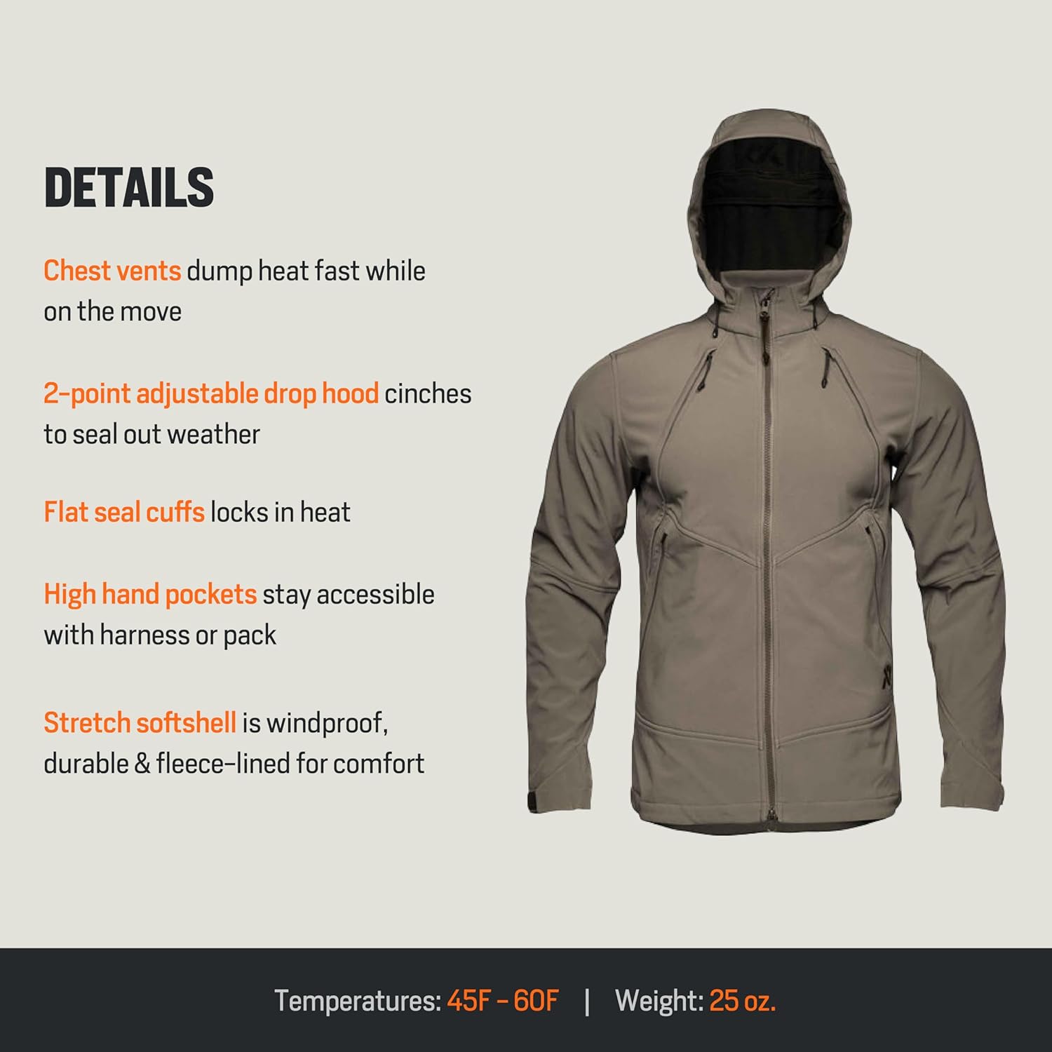 First Lite Men's Suppressor Jacket - Windproof Stretch Softshell with Micro-Fleece Lining for Multi-Season Hunting