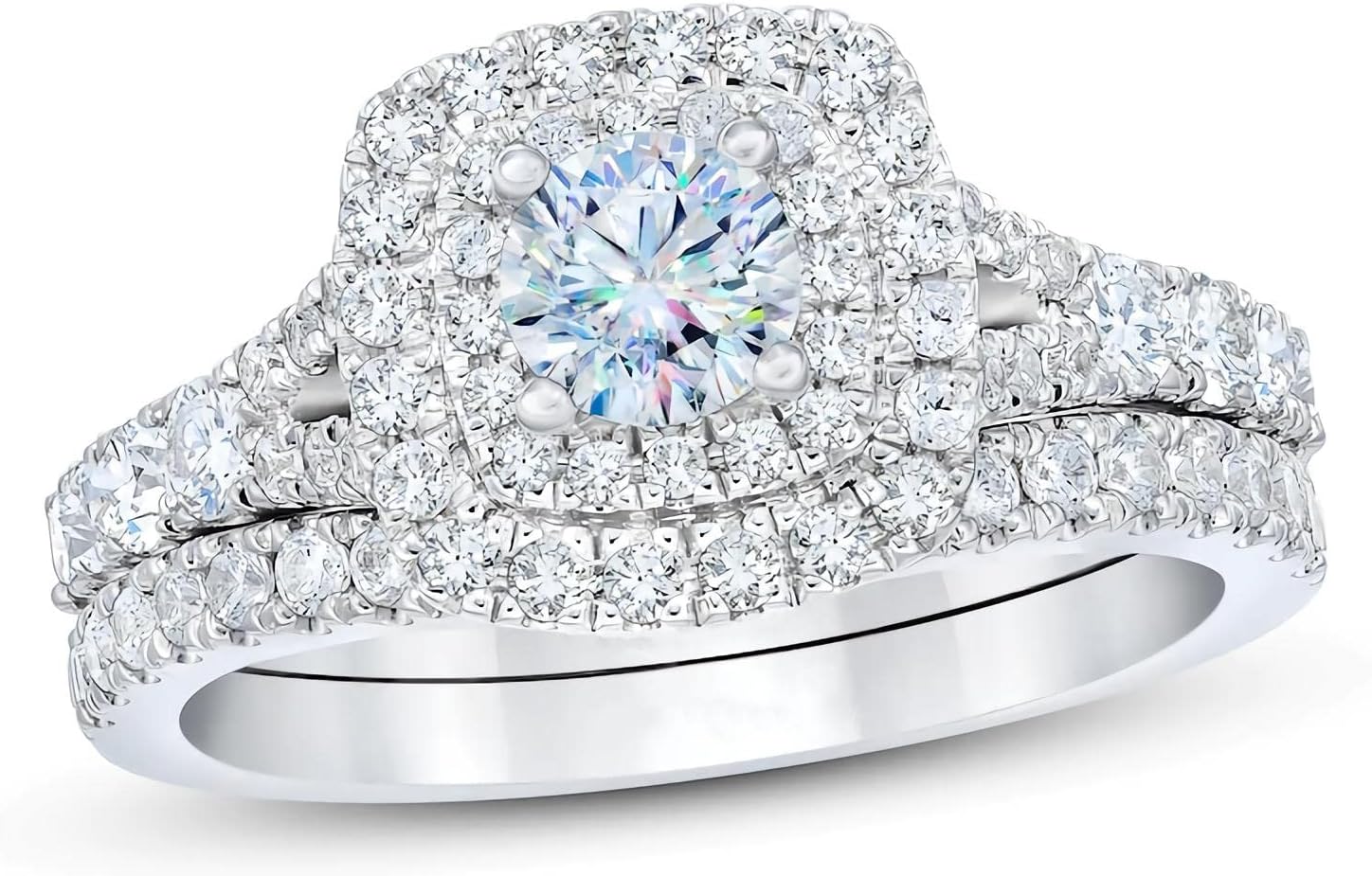1-1/5 Carat (ctw) Bridal Set moissanite engagement rings for women Platinum Plated Silver ring moissanite rings