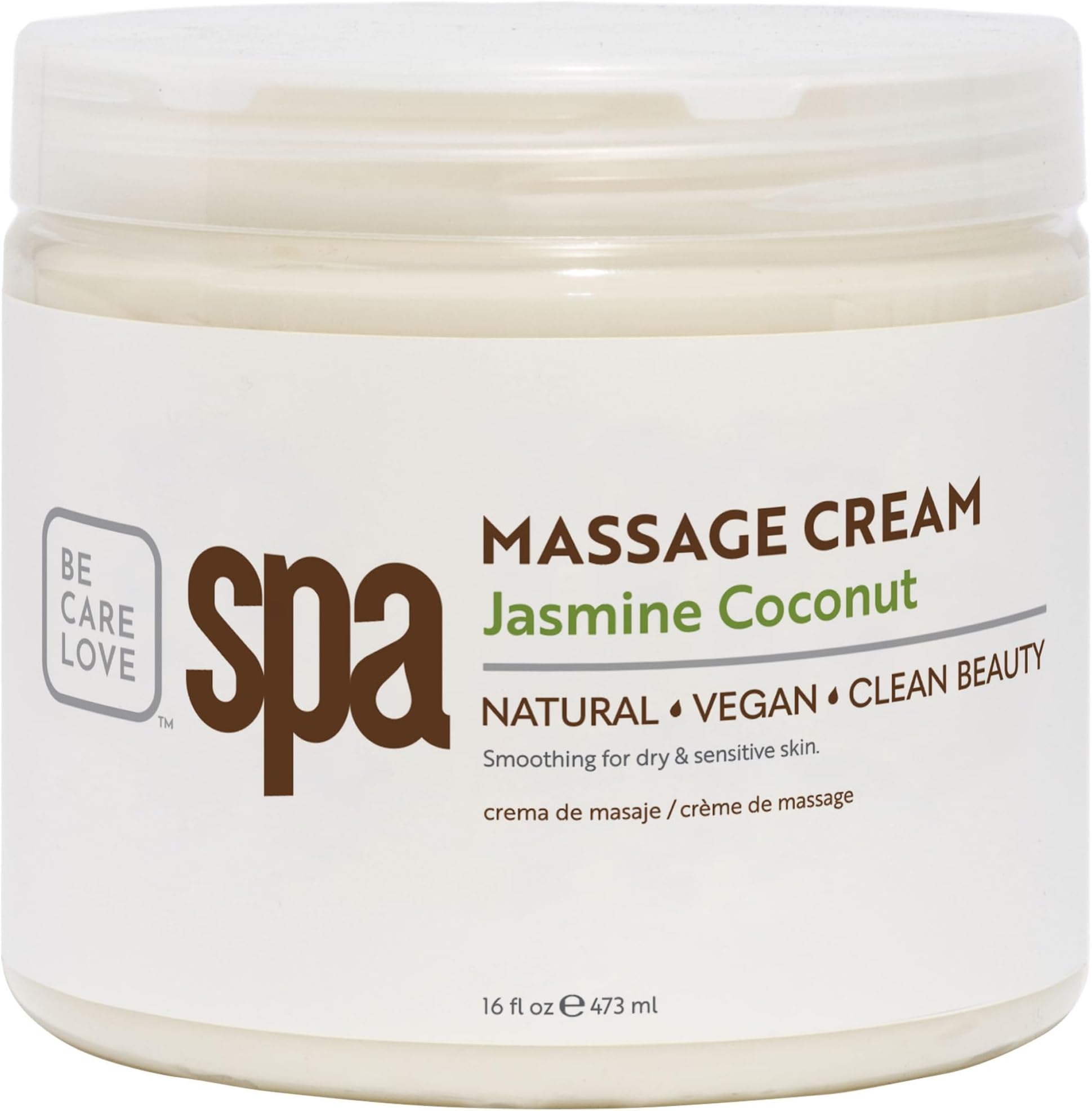 Massage Cream organic Jasmine + Coconut body lotion with rice extract, shea butter, aloe vera, argan and jojoba oils, body cream to hydrate, soften and soothe the skin. Home/Pro use 16 fl oz