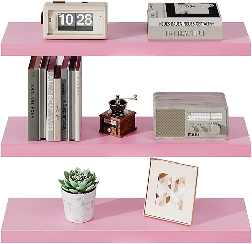 Miniatura 26 de SAUMONIERES Estantes flotantes de pared para dormitorio, baño, montados en la pared, de madera maciza de 36 pulgadas de largo, juego de 2, estantes