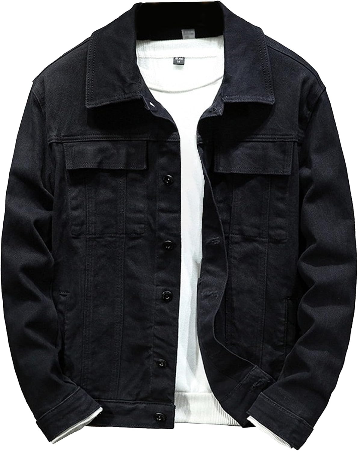 Men's Classic Lapel Cargo Coats Solid Color Handsome Denim Jackets Single Breasted Long Sleeve Cowboys Outwear