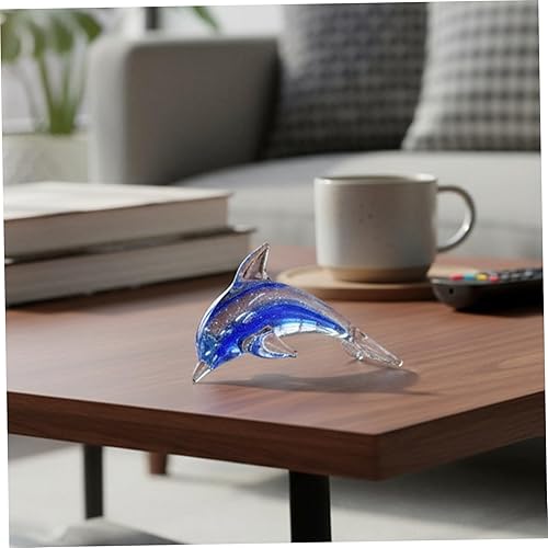 Miniatura 3 de Blue Glass Dolphin Figurine, Handcrafted Crystal Animal Statue for Home Desk Decor and Collectible DisplayHome Decor