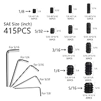 Vista 2 de Juego de 1000 piezas surtidas de tornillos métricos + SAE, juego de tornillos Allen de cabeza hexagonal interna con punta en copa, tornillos