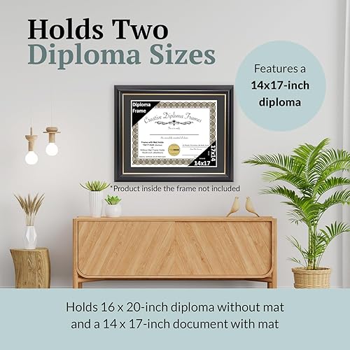 Vista 120 de Creative Picture Frames Marco para diploma Rockefeller de 9 x 12 pulgadas, color negro con borde dorado, muestra un certificado de 9 x 12 pulgadas