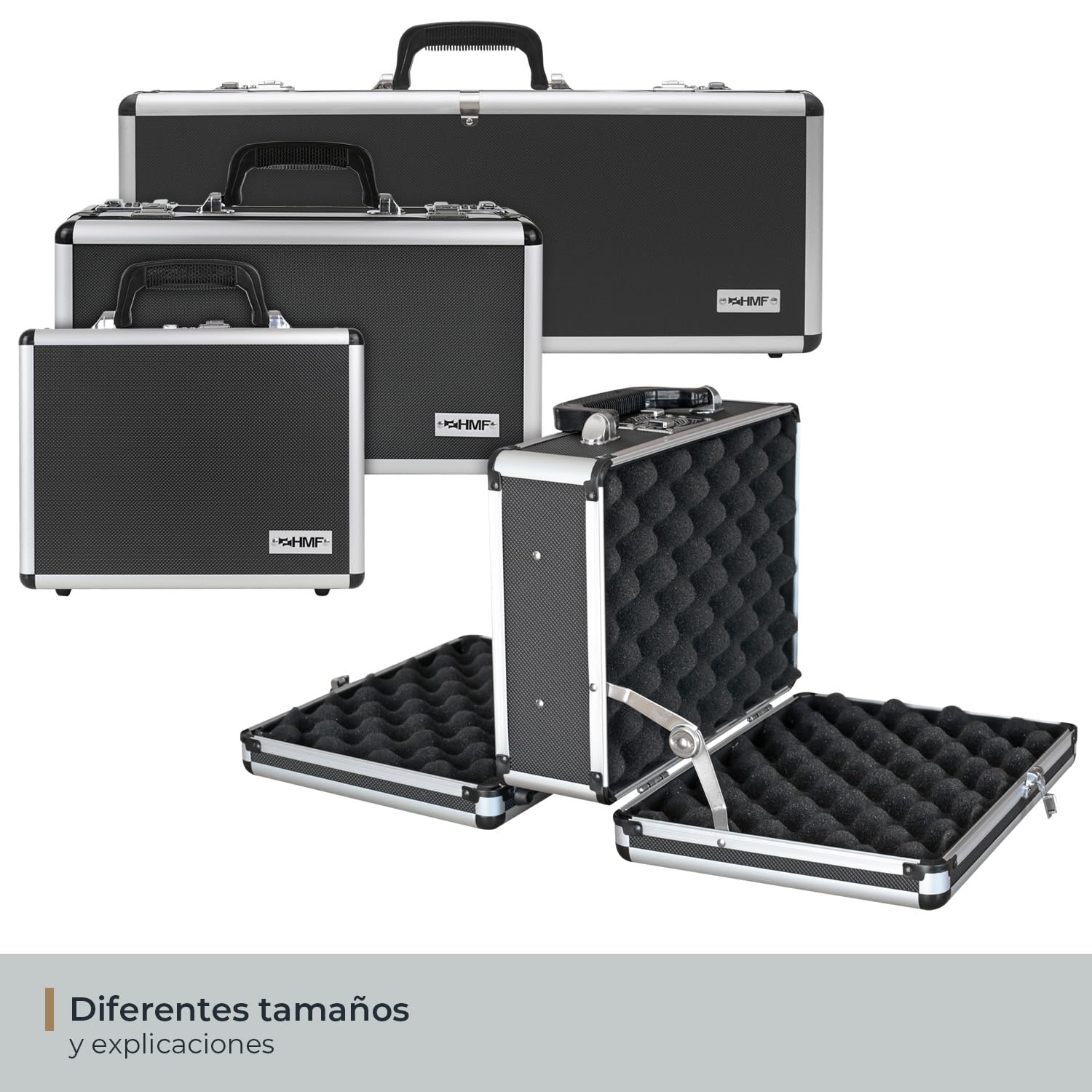 HMF 14403-02 Maleta de Aluminio para Pistolas con Cerradura de Combinación | 42 x 26 x 12 cm | Negro