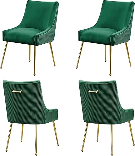 Miniatura 21 de Juego de 2 sillas de comedor de terciopelo, patas doradas, sillas decorativas tapizadas de terciopelo, diseño de respaldo plisado y asa dorada, Gris