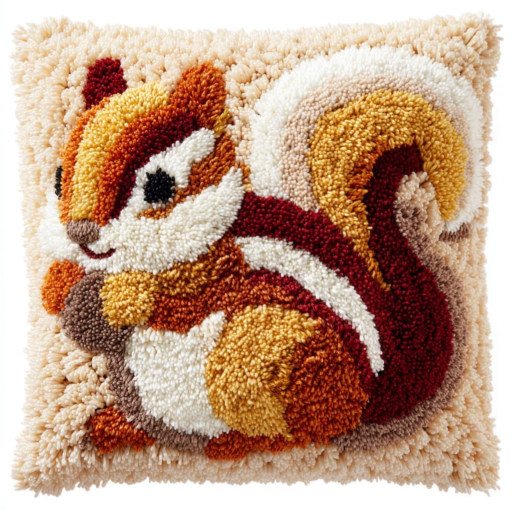WallustrioaW Latch Hook Kits DIY Throw Pillow Cover,Animal Squirrel