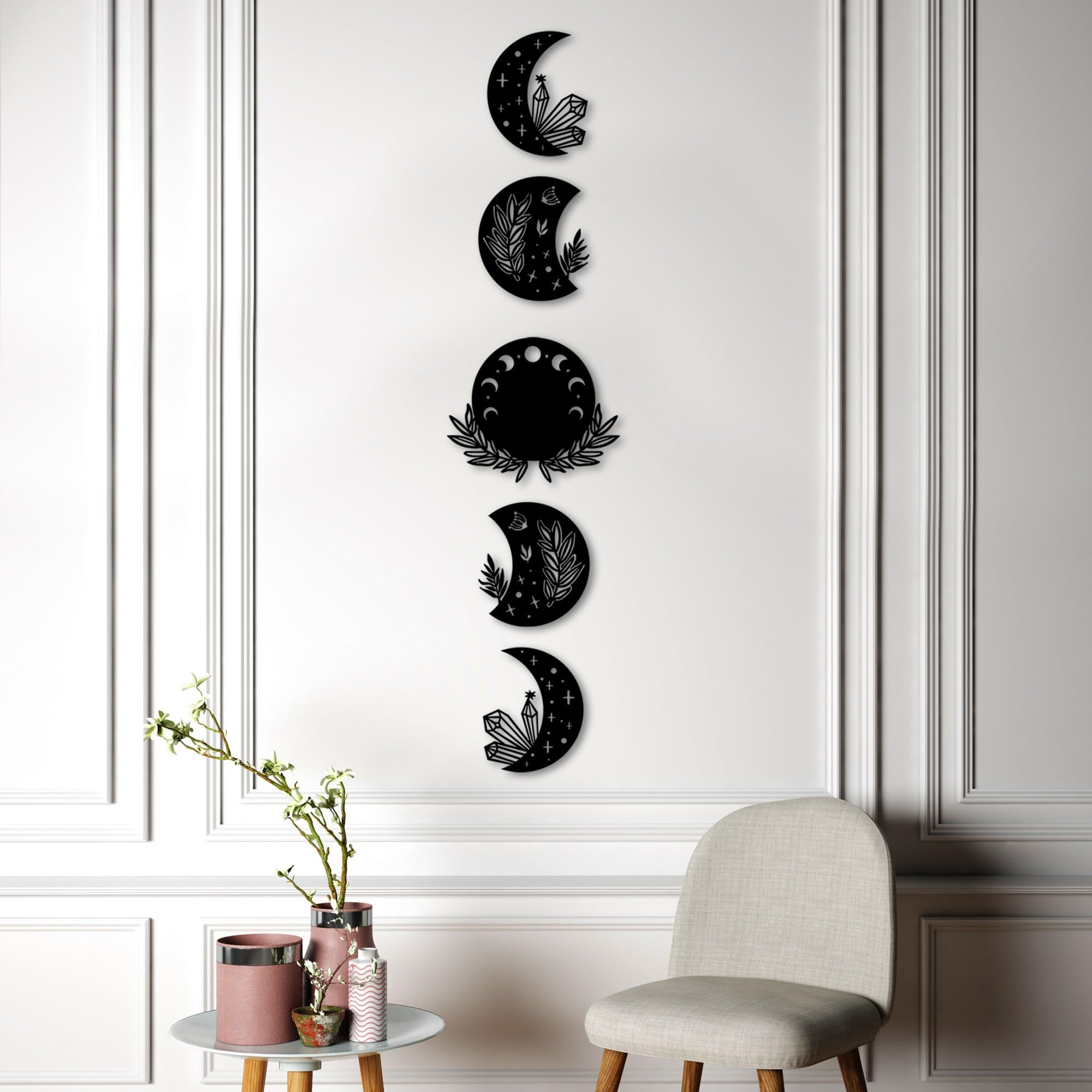 Elegant Black Decorative Metal Wall Accessory (5 Pieces), 30L x 26W cm - Image 3