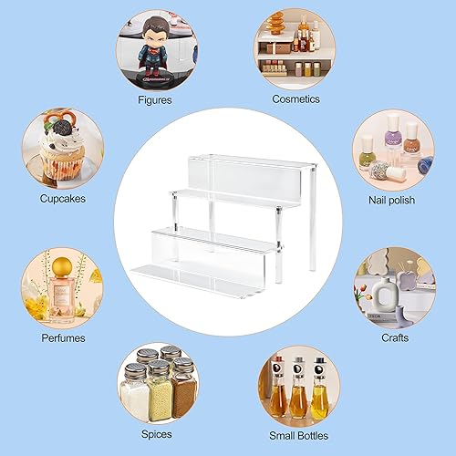 Vista 7 de Elevadores de exhibición de 12 pulgadas, soporte organizador de perfumes de 4 niveles, figuras transparentes para cupcakes, estantes de postres