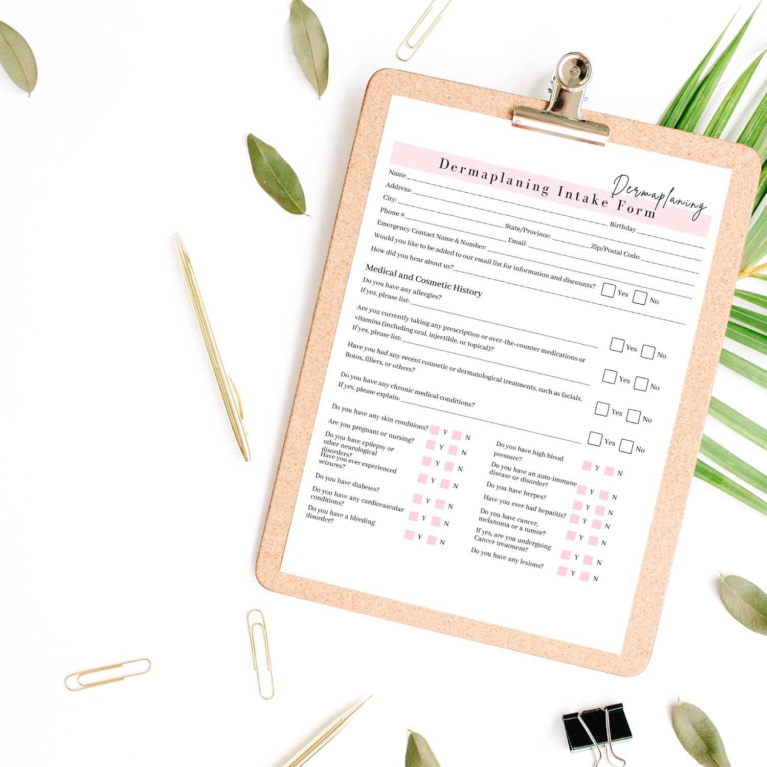 Dermaplaning Intake, Consent, and Aftercare Form | 75 Pack | 8.5 x 11" A1 Forms | Clients Signature | Dermaplaning Client Forms Bundle | White and Pink Design