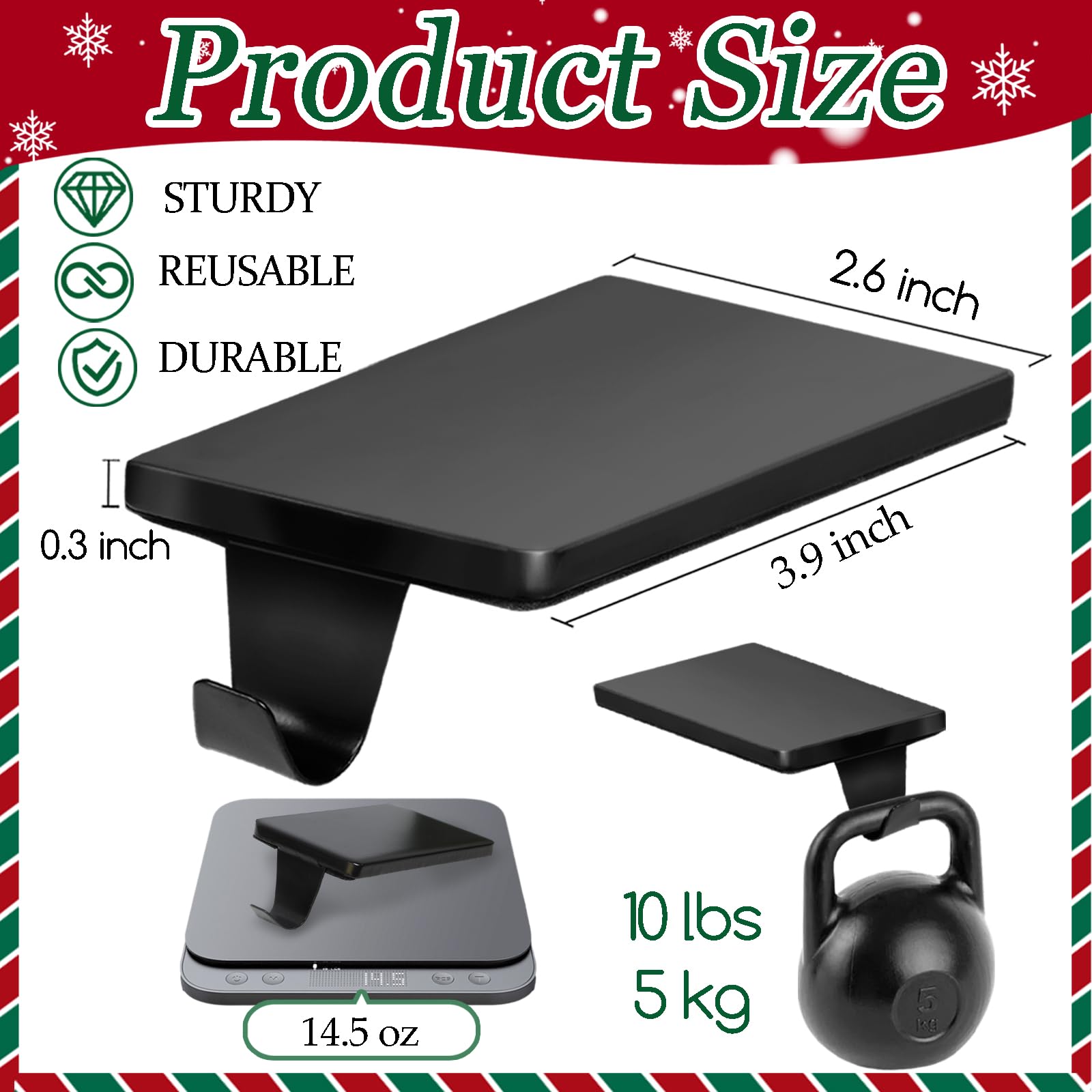 HMASYO Christmas Stocking Holders for Mantle Set of 4, Black Heavy Duty Cast Iron Stocking Hangers Base, Low Profile Weighted Stocking Holder Hooks for Fireplace Tabletop Shelf Christmas Decoration