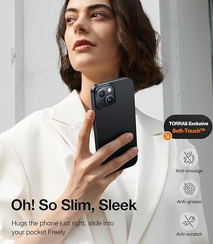 Miniatura 4 de TORRAS Funda delgada diseñada para iPhone 15, Ultra delgada como sin funda tacto aterciopelado Funda protectora resistente con plástico duro