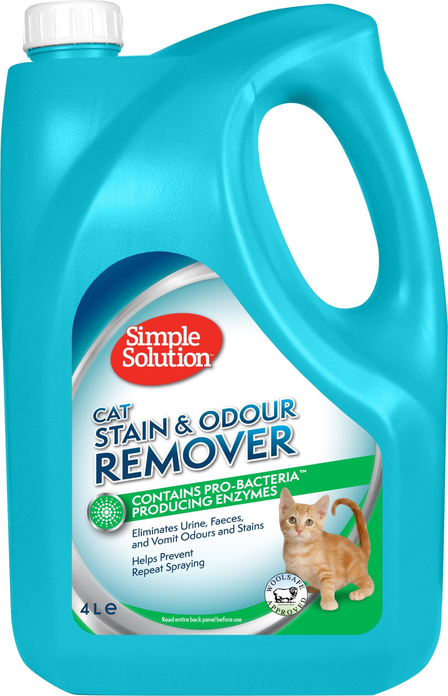 Simple Solution Cat Stain and Odour Remover | Enzymatic Cleaner with Pro-Bacteria Cleaning Power - 4 Litre